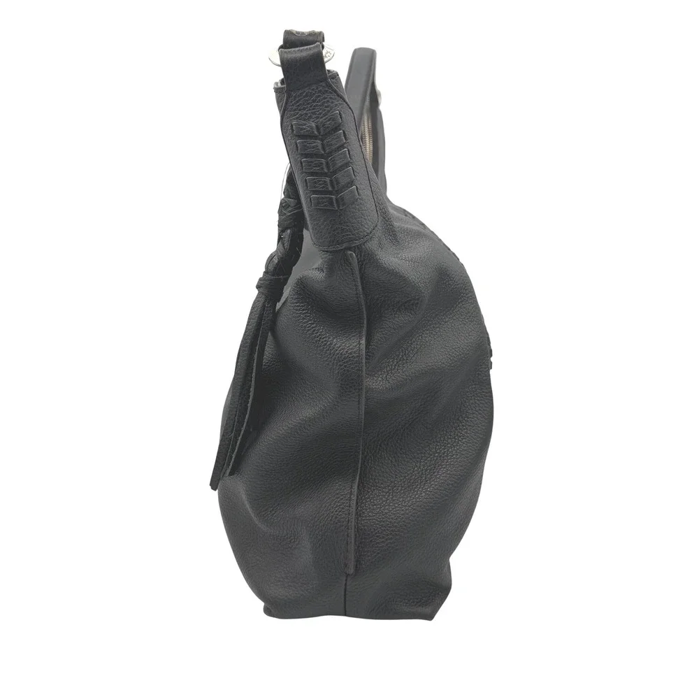 Born Leather Hobo‎ Bag Womens Large Black Tassel Whipstitch Shoulder Bag